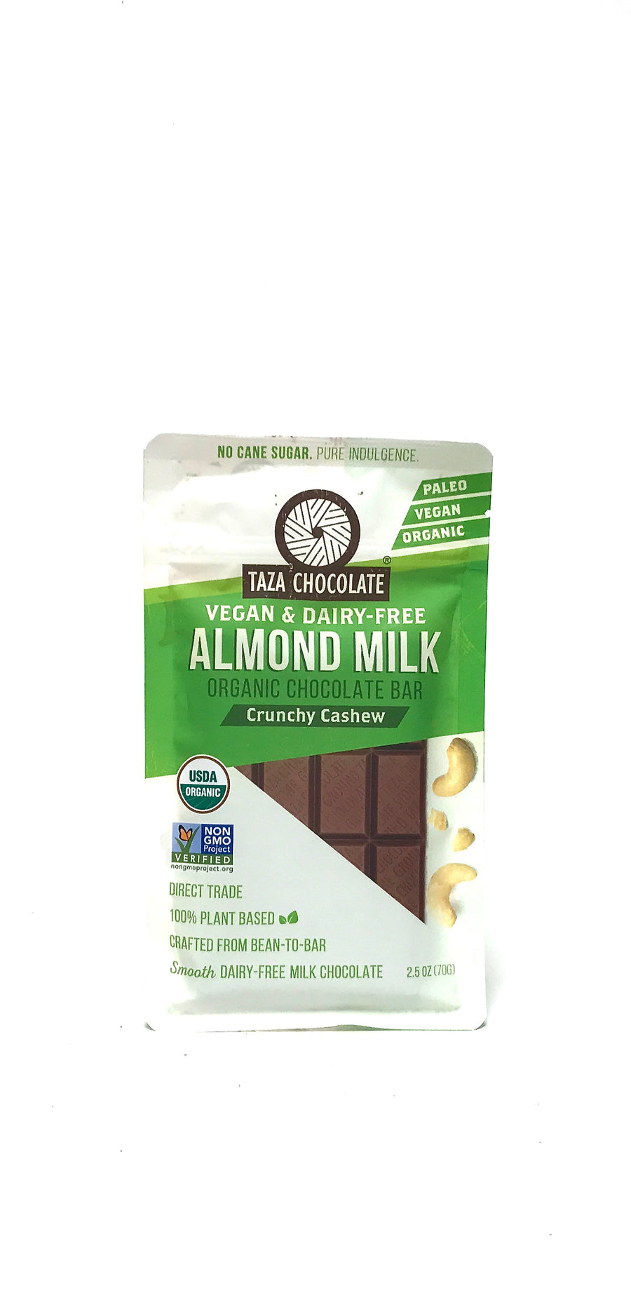 Taza Almond Milk Chocolate Bar Crunchy Cashew 2.5oz